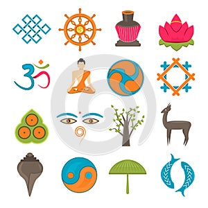 Buddhism icons set