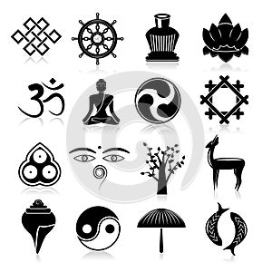 Buddhism icons set black