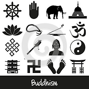 Buddhism religions symbols vector set of icons eps10