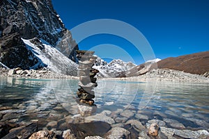 Buddhism: Stones and Sacred Lake near Gokyo