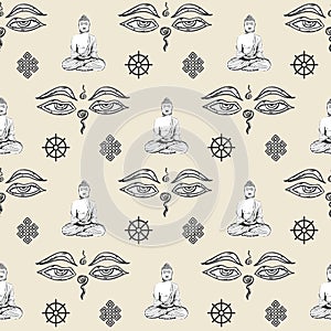 Buddhism symbol, sign pattern, seamless, tile, background