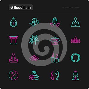 Buddhism thin line icons set