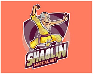 Buddhism Traditional Shaolin Kungfu Master Cartoon Mascot Logo Badge