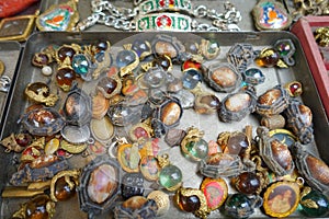 Buddhist amulet in stall at amulet selling market