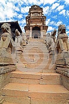 Buddhist animals statues protecting a temple in Bhaktapur, Nepal