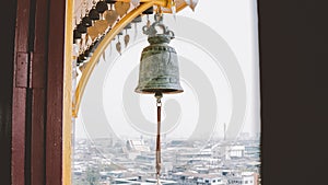 Buddhist bells in the monastery close-up. Wat Saket in Bangkok - Temple of the Golden Mount