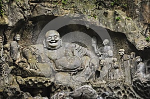 Buddhist carvings in Feilai Feng Caves