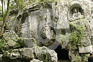 Buddhist carvings in Feilai Feng Caves