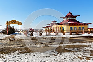 Buddhist center of the Karma Kagyu. Small hurul temple in Elista. Kalmykia. Russia