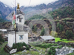 Buddhist chorten in Himalaya mountain range