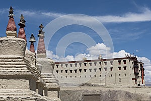 Buddhist chortens in front of Leh palace