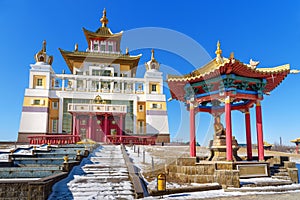 Buddhist complex Golden Abode of Buddha Shakyamuni in spring. Elista. Russia