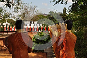 Buddhist Disciple statues at a temple in Sri Lanka