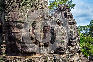 Buddhist faces on towers at Bayon Temple, Cambodia