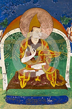 Buddhist fresco at Thikse Gompa in Ladakh photo