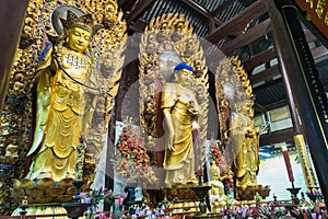 Buddhist God statue in the ancient longhua temple. China, Shanghai