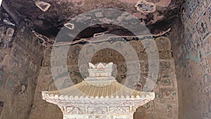 Buddhist grottoes sculpture in Bingling Temple Lanzhou Gansu, China. UNESCO World Heritage Site