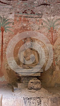 Buddhist grottoes sculpture in Bingling Temple Lanzhou Gansu, China. UNESCO World Heritage Site