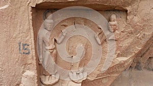 Buddhist grottoes sculpture in Bingling Temple Lanzhou Gansu, China. UNESCO World Heritage Site