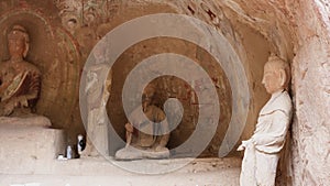 Buddhist grottoes sculpture in Bingling Temple Lanzhou Gansu, China. UNESCO World Heritage Site