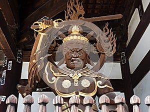 Buddhist guardian deity statue inside the gates of Nankobo, temple number 55 of Shikoku