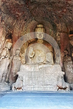 Buddhist Longmen Caves or Dragons Gate Grottoes, Louyang, Henan, China are one of the finest examples of Chinese Buddhist art, ho