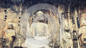 Buddhist Longmen Caves or Dragons Gate Grottoes, Louyang, Henan, China are one of the finest examples of Chinese Buddhist art, ho