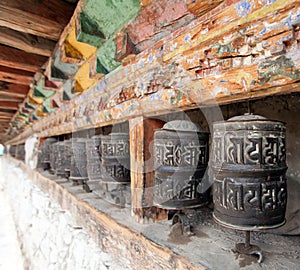 Buddhist many prayer wheels, buddhism in Nepal