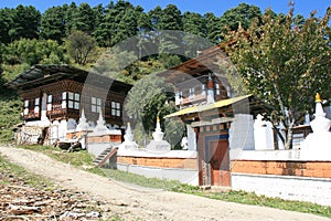 buddhist monastery (kurjey lhakhang) in jakar (bhutan)