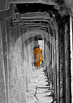 Buddhist Monk at Angkor Wat, Cambodia photo