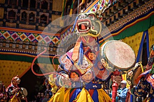 Buddhist monk dance at Paro Bhutan Festival