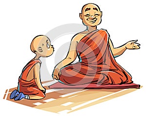 A Buddhist monk and his disciple are talking
