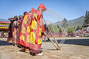 Bhutan Buddhist monks trumpet music at Paro Bhutan Festival