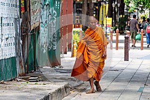 Buddhist monk walking in Bangkok