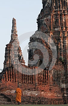 Buddhist monk at Wat Chai Wattanaram, Ayutthaya, Thailand.