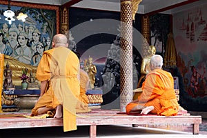 Buddhist monks praying photo