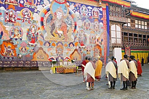 Buddhist monks at the Trongsa Dzong, Trongsa, Bhutan