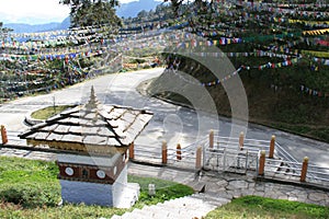 buddhist monument (druk wangyal chortens) at dochula pass between thimphu and gangtey (bhutan)