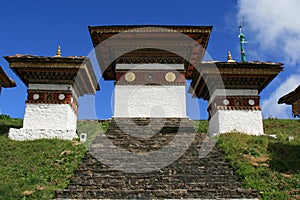 buddhist monument (druk wangyal chortens) at dochula pass between thimphu and gangtey (bhutan)