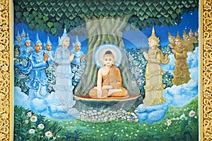 Buddhist mural in shwedagon paya yangon myanmar