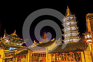 Buddhist Nanchang Temple Pagoda Night Illuminated Wuxi Jiangsu China
