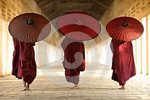 Buddhist novices in in Bagan, Myanmar Burma