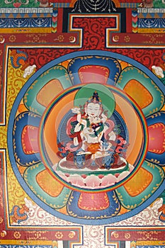 Buddhist painting at ceiling of a gate, Everest trek, Himalayas, Nepal