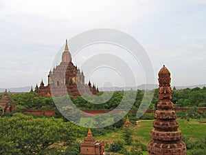 Buddhist paya in red rocks, Bagan, Myanmar