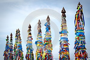 The Buddhist pray on sacred pillars