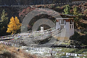 Buddhist Prayer Flags and Bridge, Bhutan