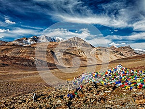 Buddhist prayer flags in Himalayas