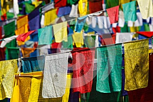 Buddhist prayer flags lunga in McLeod Ganj, Himachal Pradesh, India