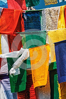 Buddhist prayer flags lunga in McLeod Ganj, Himachal Pradesh, India