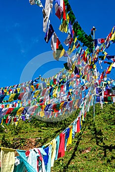 Buddhist prayer flags lunga in McLeod Ganj, Himachal Pradesh, India